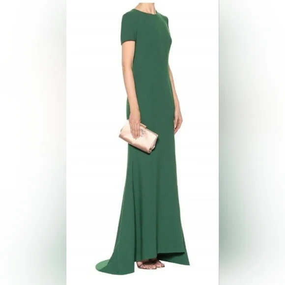 ❤️BUY2️⃣GET1️⃣🆓♧$3,590 OSCAR DE LA RENTA GREEN WOOL BOW RUNWAY GOWN 8 M - Picture 3 of 7